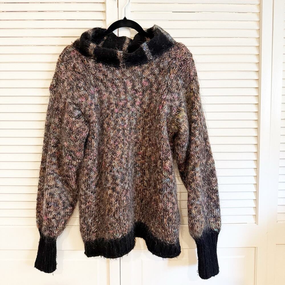 Vintage Hand-Knit Colorful Wool Mock Neck Sweater - Picture 3 of 7